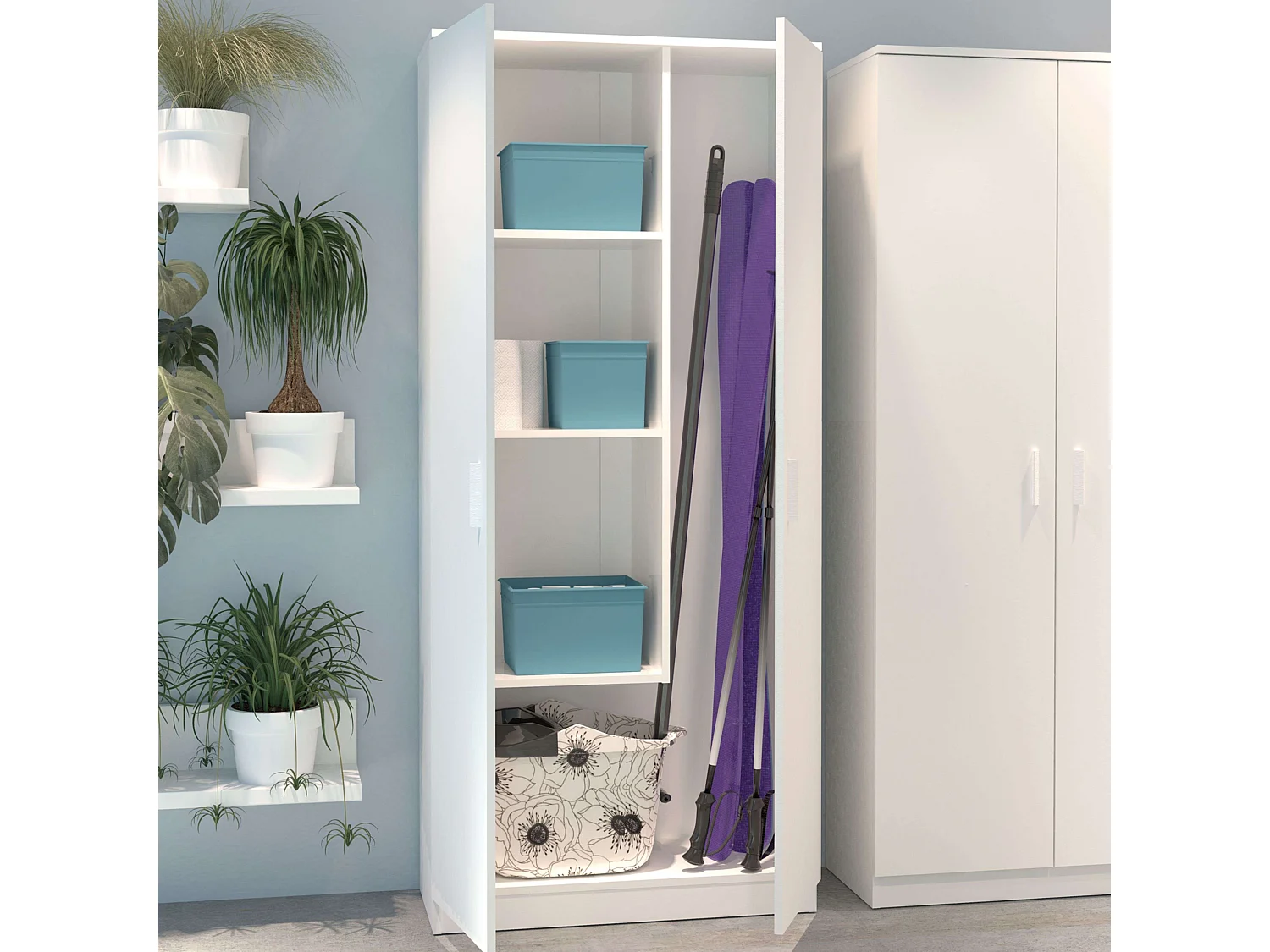 Armario Escobero Multiusos 1 Estante Ajustable Blanco 180x80x35 cm