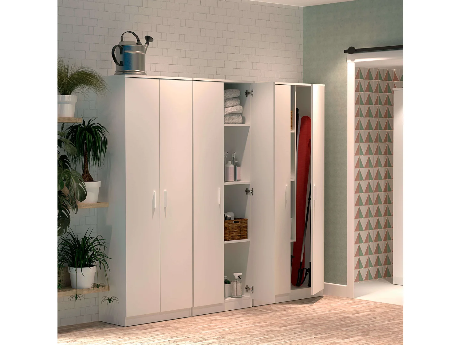 Armario Escobero Multiusos 1 Estante Ajustable Blanco 180x80x35 cm