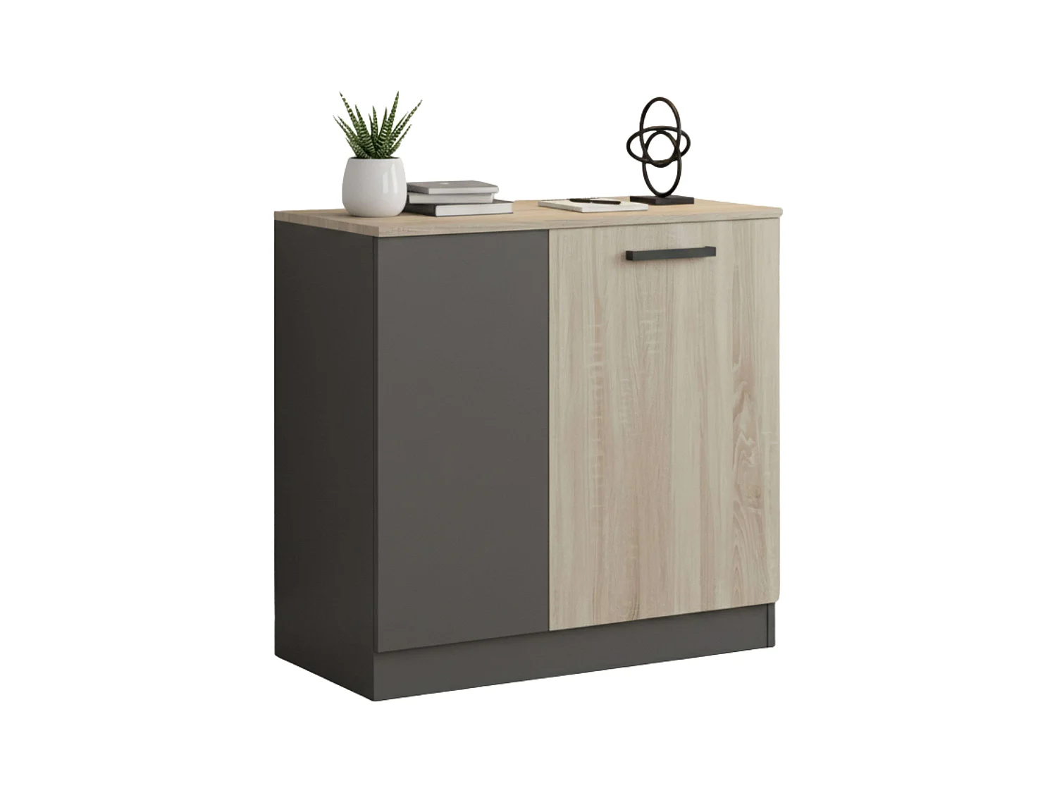 Armoire d'appoint de bureau Blacky avec 2 portes et étagères, chêne Sonoma gris, 80x78x40 cm