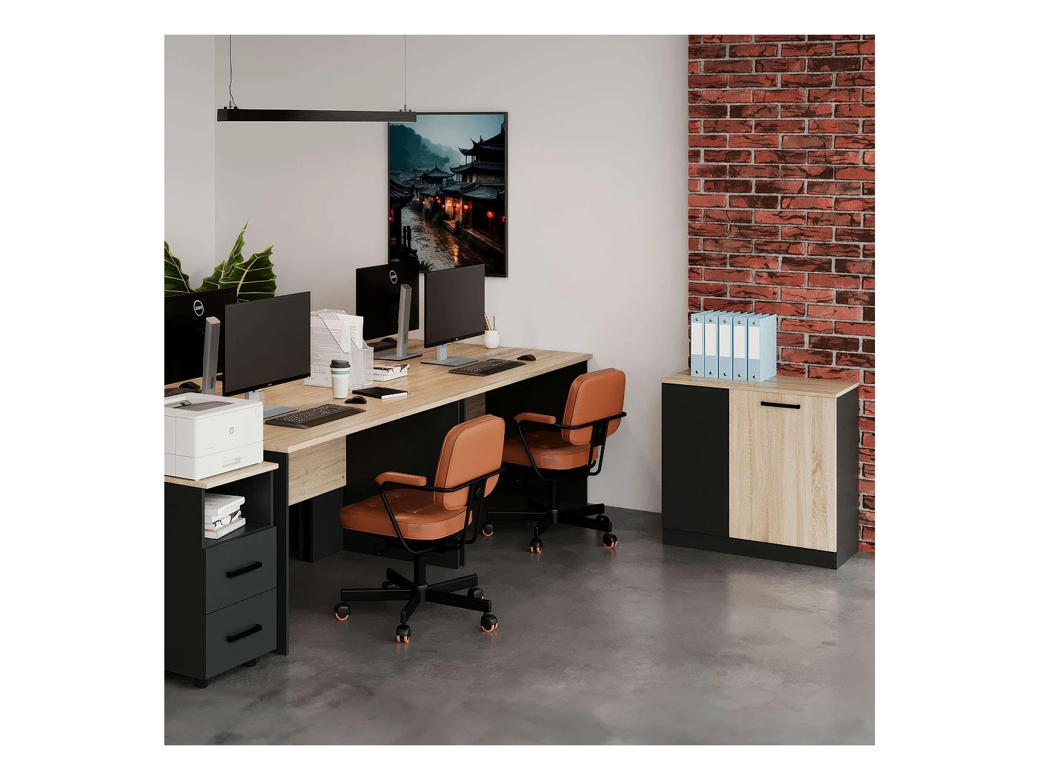 Armoire d'appoint de bureau Blacky avec 2 portes et étagères, chêne Sonoma gris, 80x78x40 cm