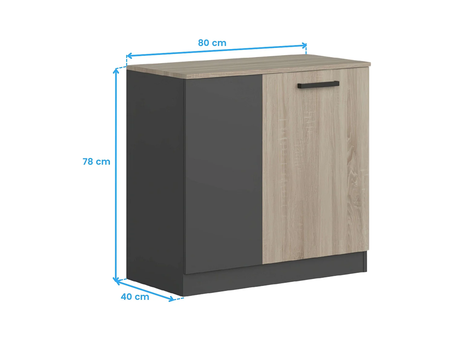 Armoire d'appoint de bureau Blacky avec 2 portes et étagères, chêne Sonoma gris, 80x78x40 cm