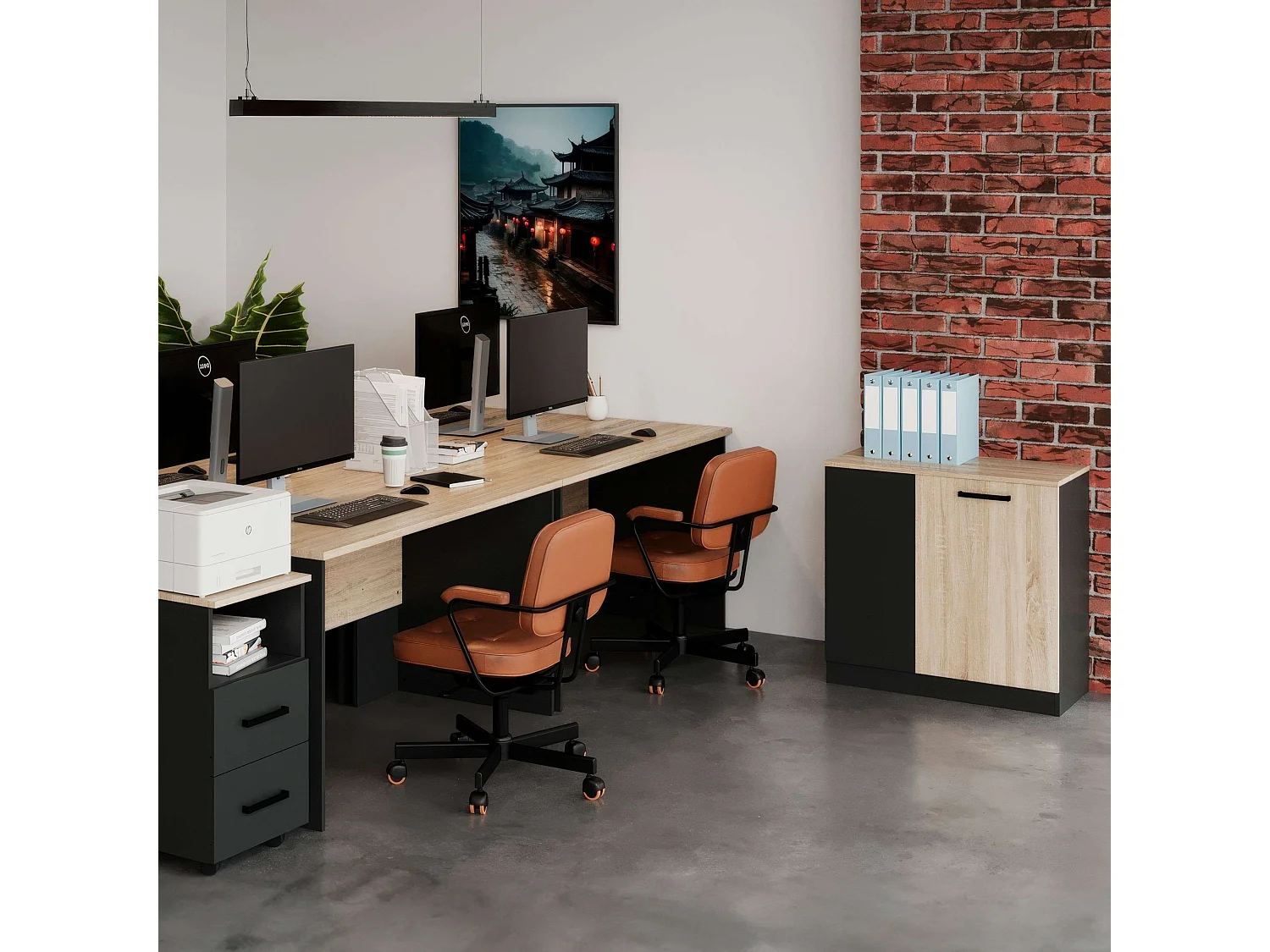 Armário auxiliar de escritório Blacky com 2 portas e prateleiras, carvalho Sonoma cinza, 80x78x40 cm