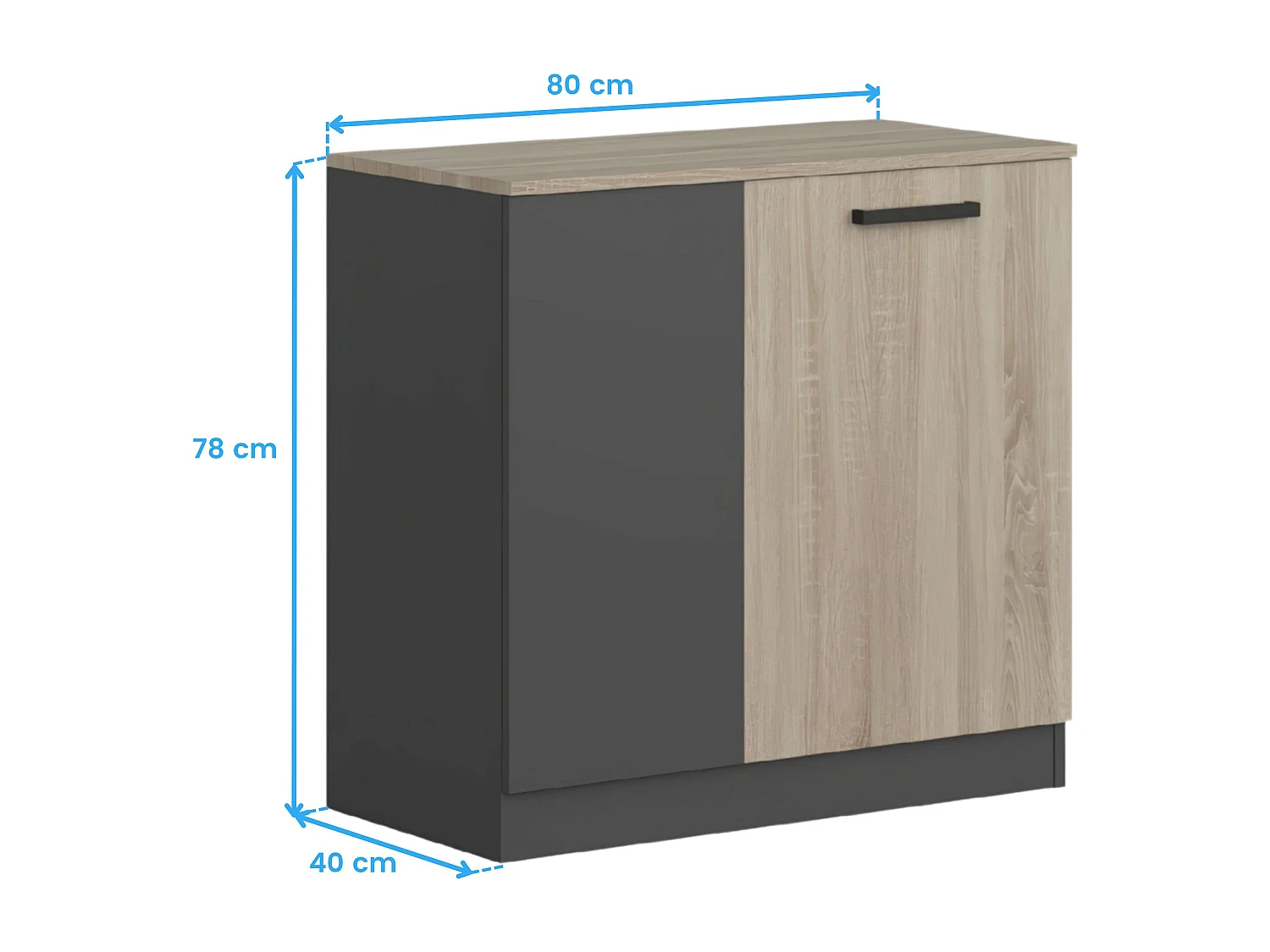 Armário auxiliar de escritório Blacky com 2 portas e prateleiras, carvalho Sonoma cinza, 80x78x40 cm