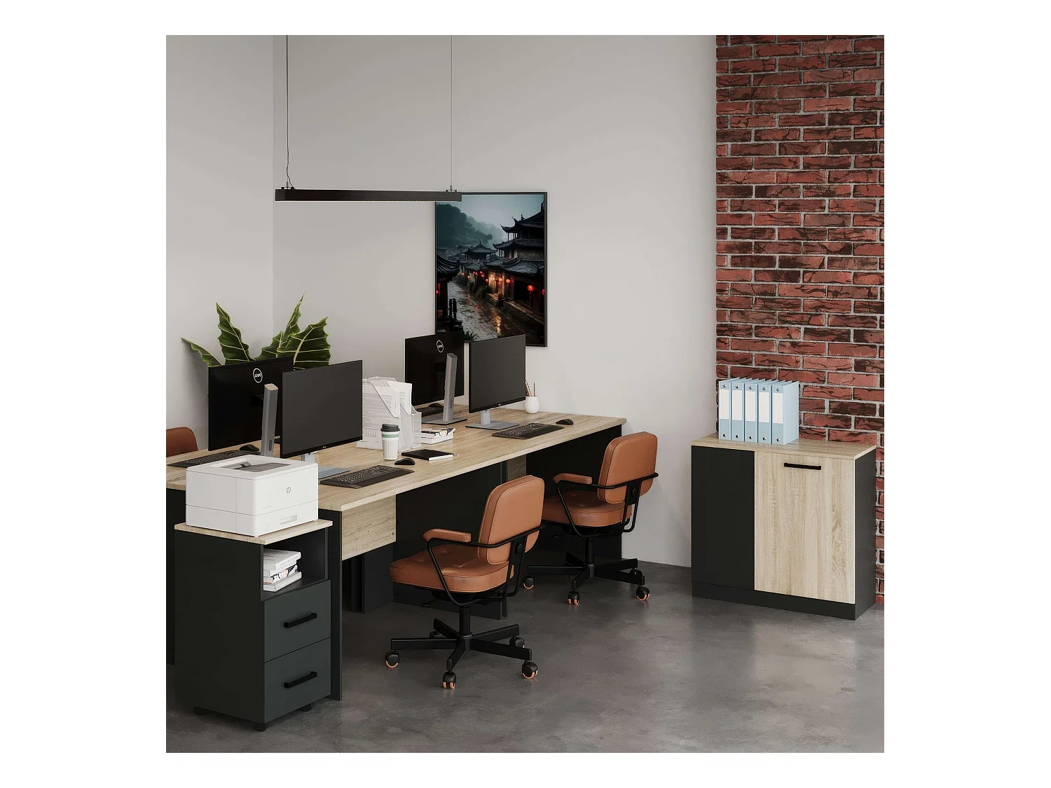 Armoire auxiliaire de bureau Blacky 2 portes style industriel 80 x 116 x 40 cm