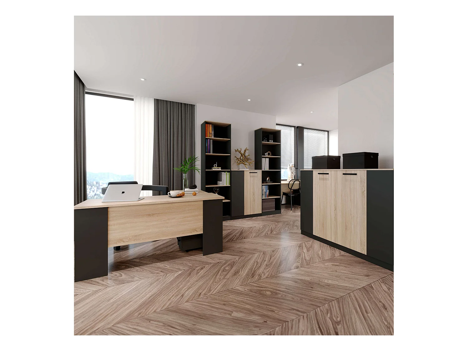 Armoire auxiliaire de bureau Blacky 2 portes style industriel 80 x 116 x 40 cm