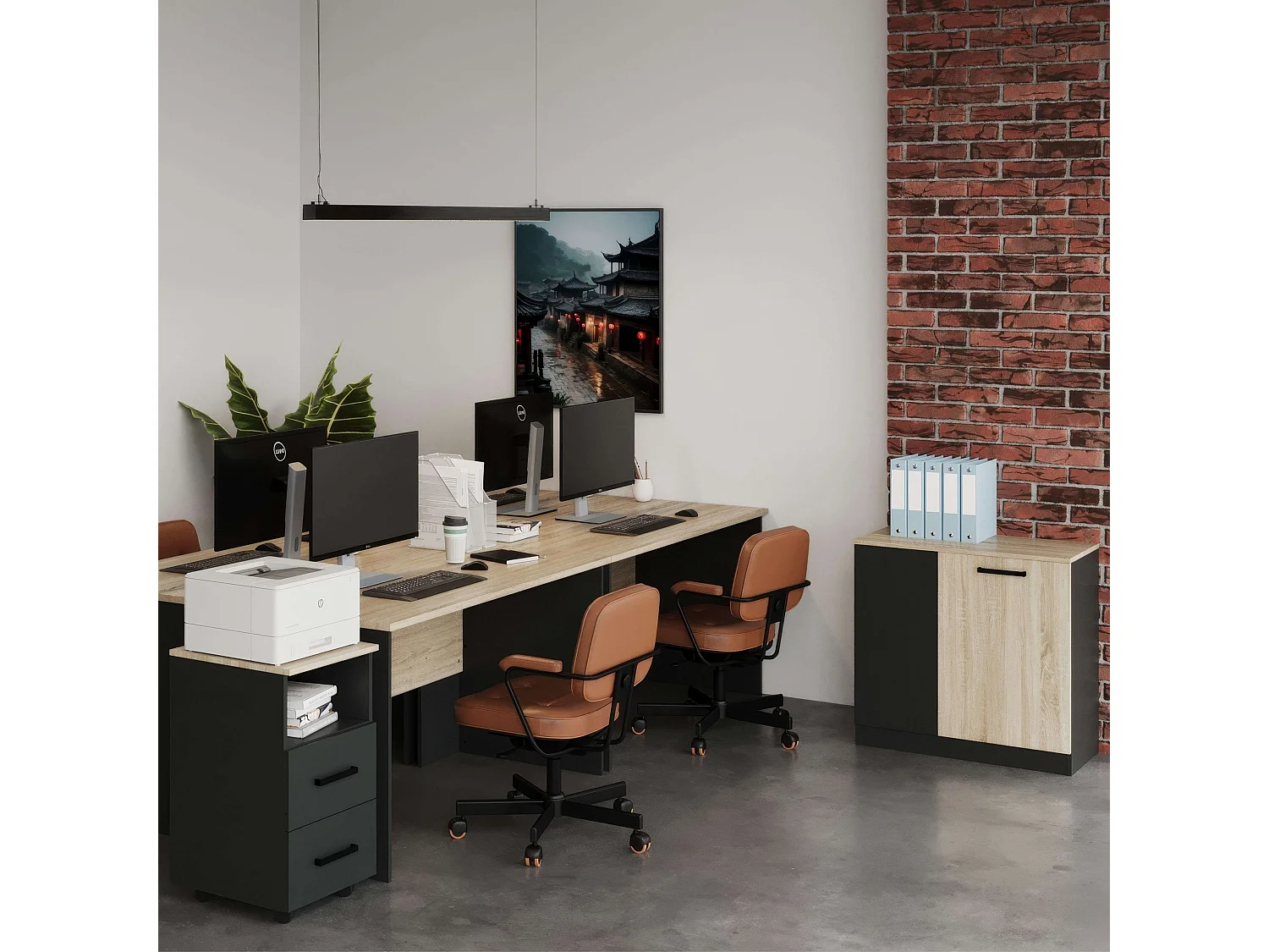 Armário auxiliar de escritório estilo industrial Blacky com 2 portas 80x116x40 cm