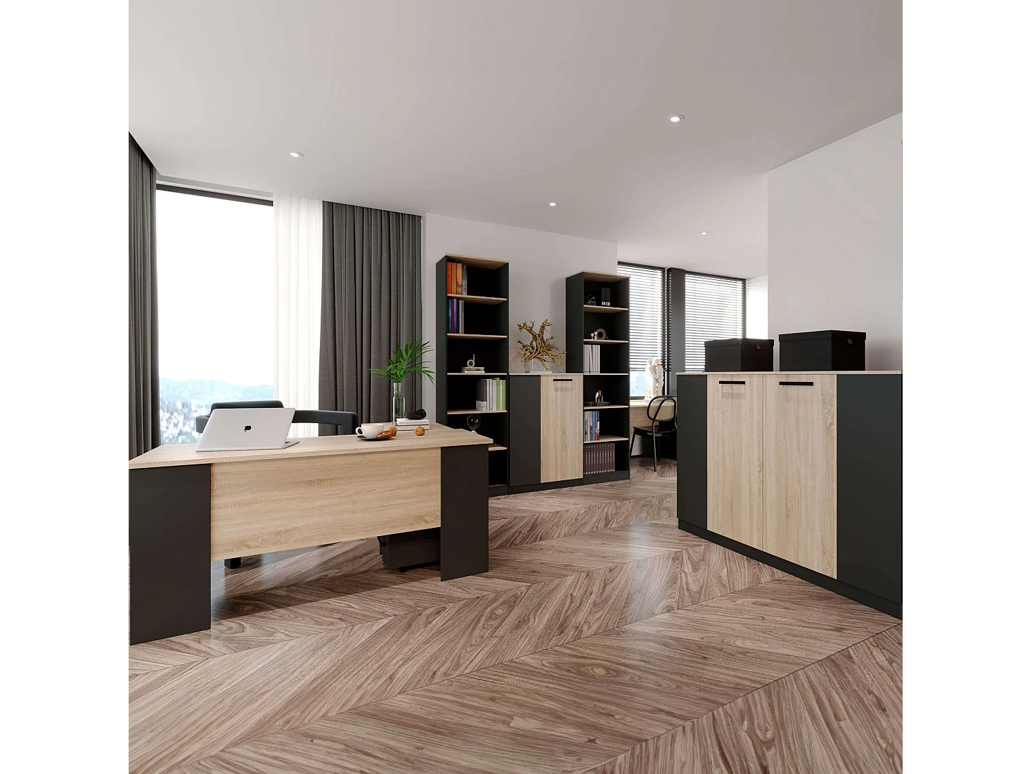 Armário auxiliar de escritório estilo industrial Blacky com 2 portas 80x116x40 cm