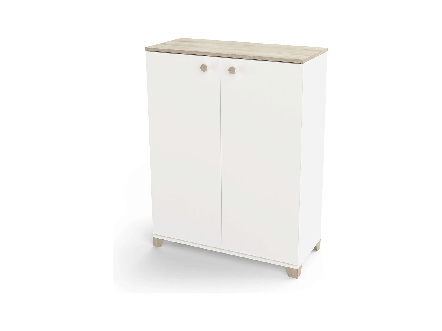Guarda-roupa auxiliar Izzy com portas dobráveis ​​em branco fosco e carvalho, 104 x 80 x 35 cm