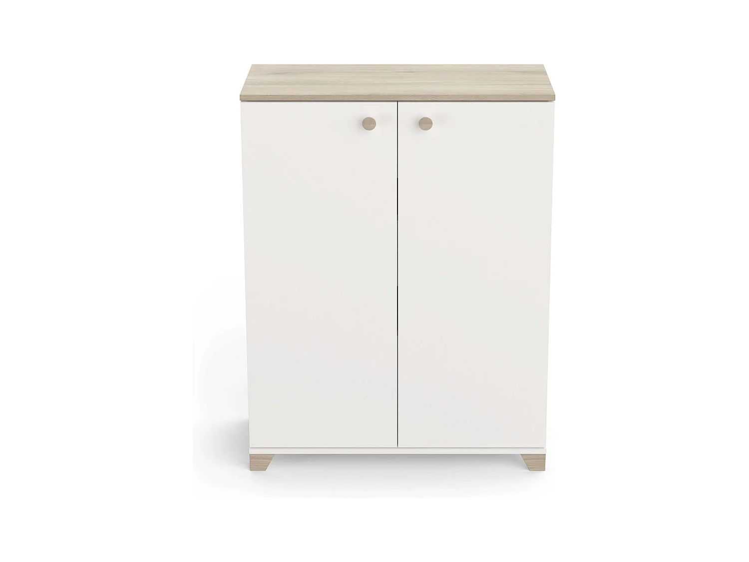 Guarda-roupa auxiliar Izzy com portas dobráveis ​​em branco fosco e carvalho, 104 x 80 x 35 cm