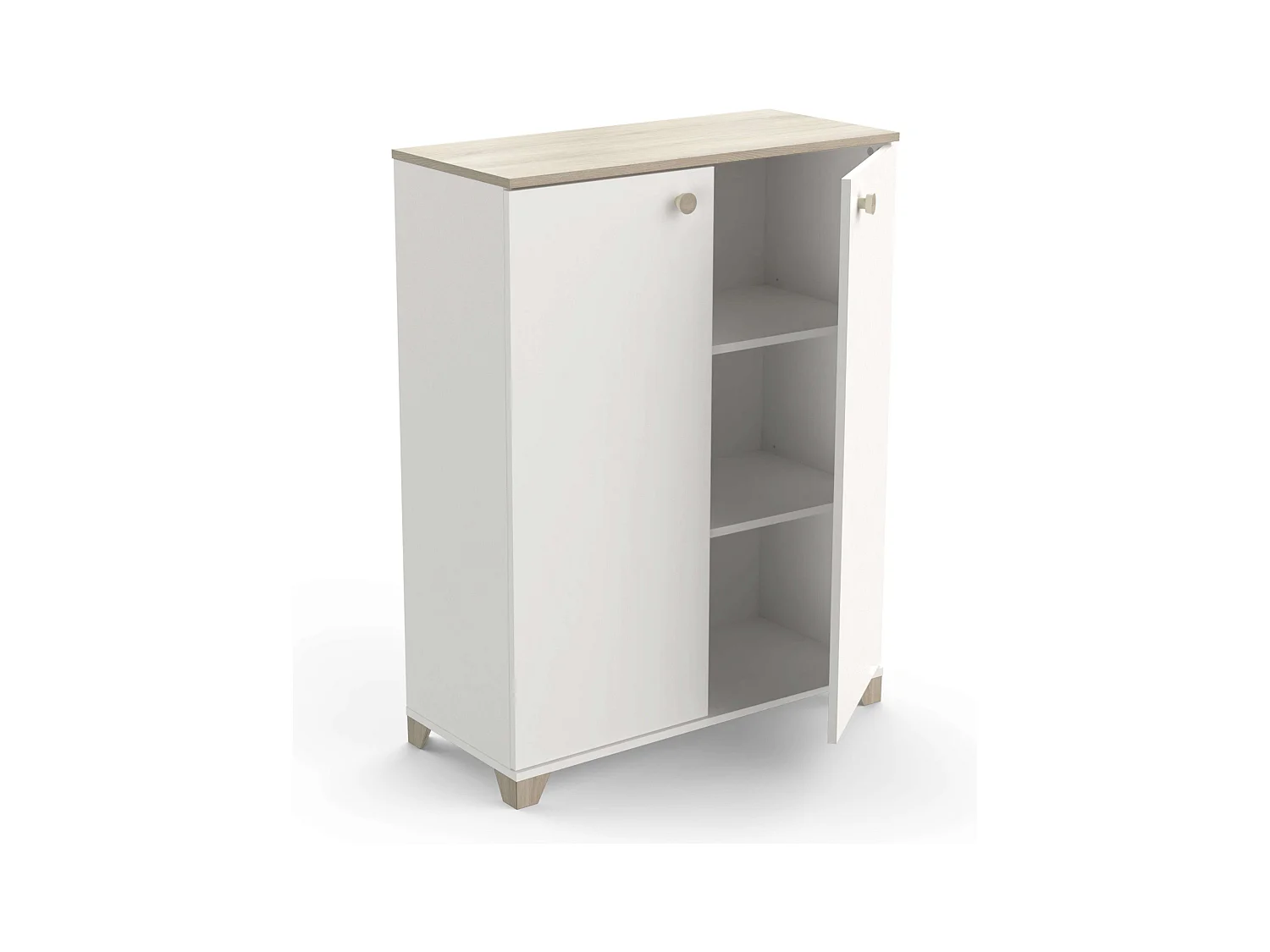 Guarda-roupa auxiliar Izzy com portas dobráveis ​​em branco fosco e carvalho, 104 x 80 x 35 cm