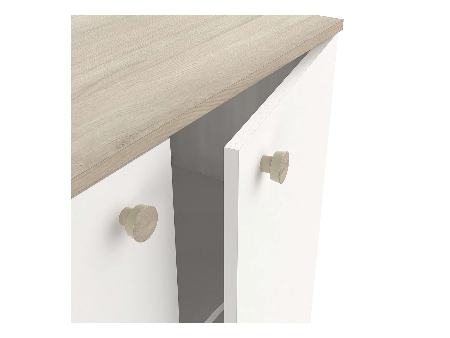 Guarda-roupa auxiliar Izzy com portas dobráveis ​​em branco fosco e carvalho, 104 x 80 x 35 cm