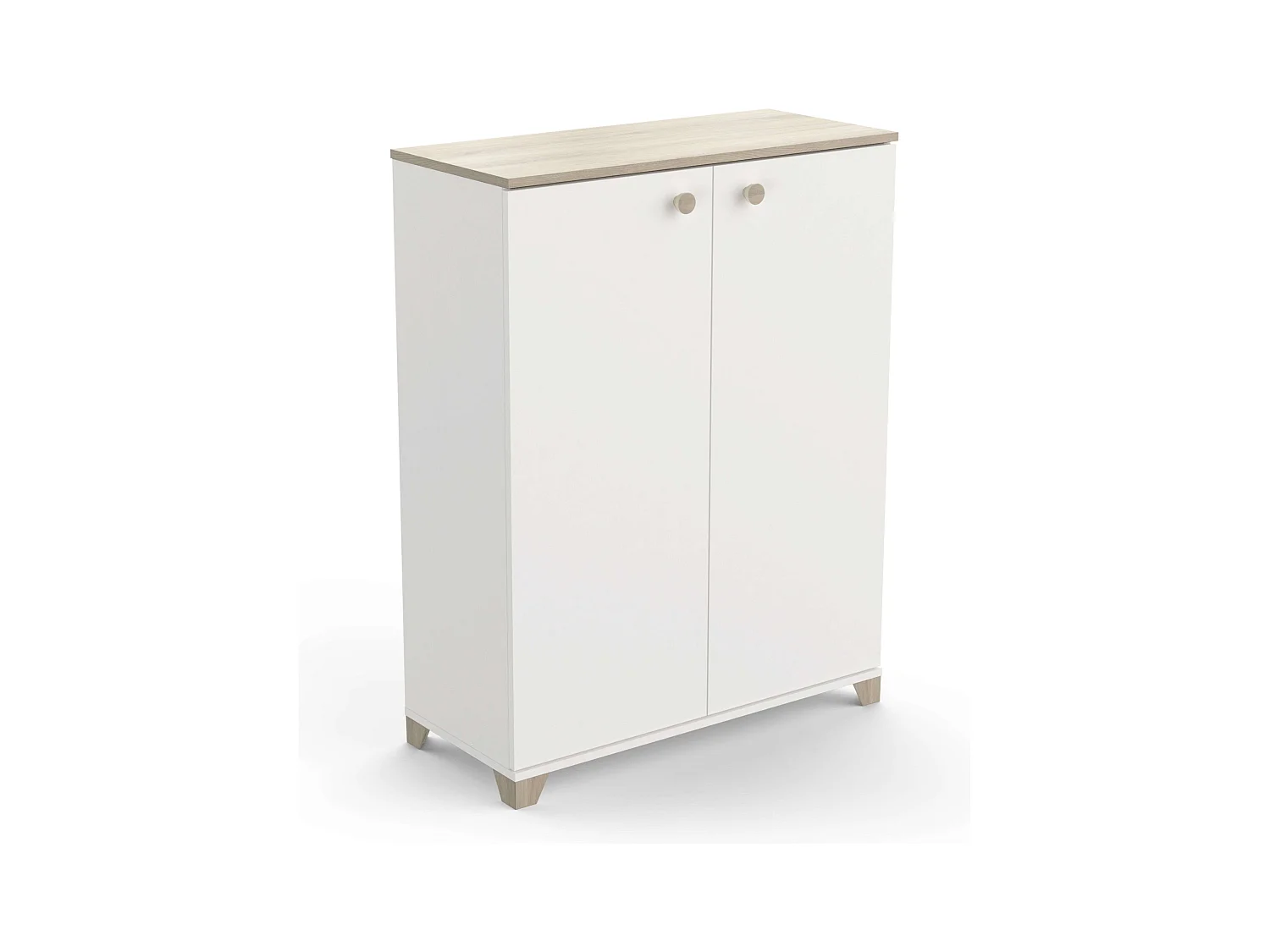 Guarda-roupa auxiliar Izzy com portas dobráveis ​​em branco fosco e carvalho, 104 x 80 x 35 cm