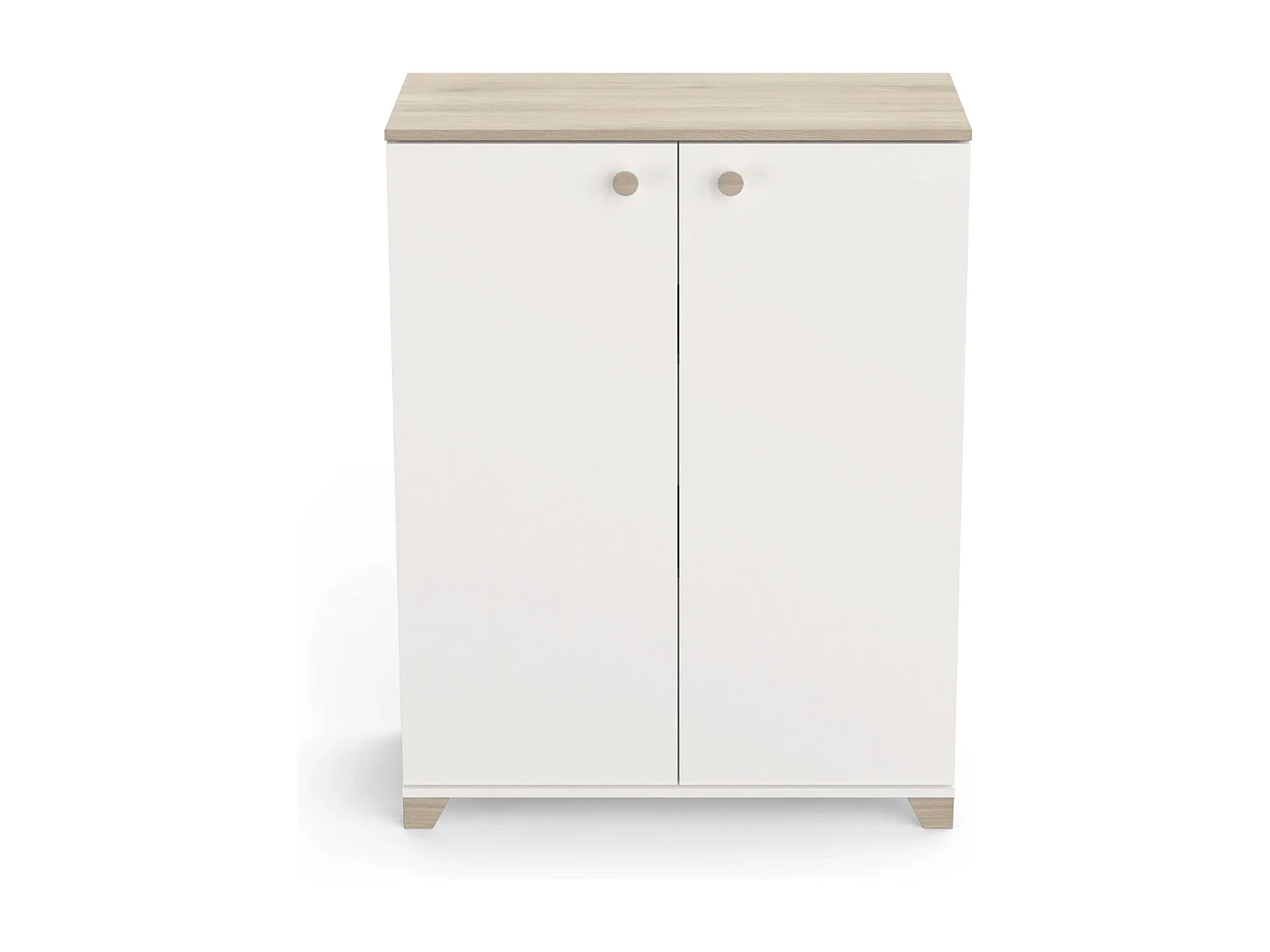 Armario Auxiliar Izzy Puertas Abatibles Blanco mate y Roble 104x80x35 cm