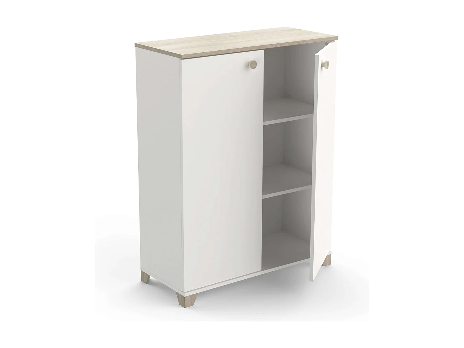 Armario Auxiliar Izzy Puertas Abatibles Blanco mate y Roble 104x80x35 cm