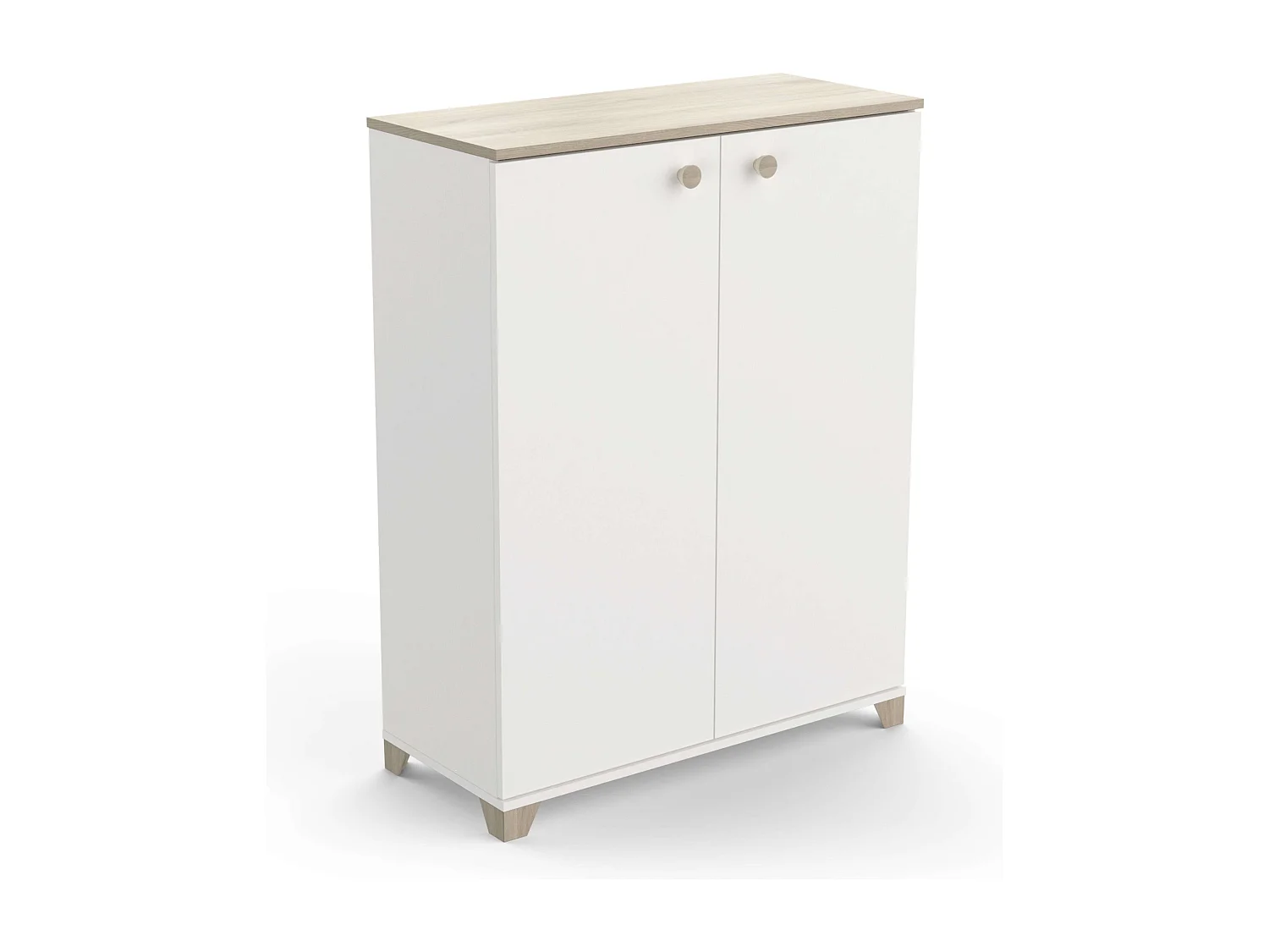 Armario Auxiliar Izzy Puertas Abatibles Blanco mate y Roble 104x80x35 cm