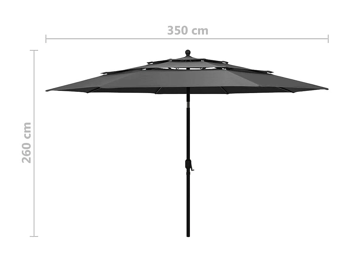 Parasol de jardin-Parasol à 3 niveaux  avec mât en aluminium anthracite
