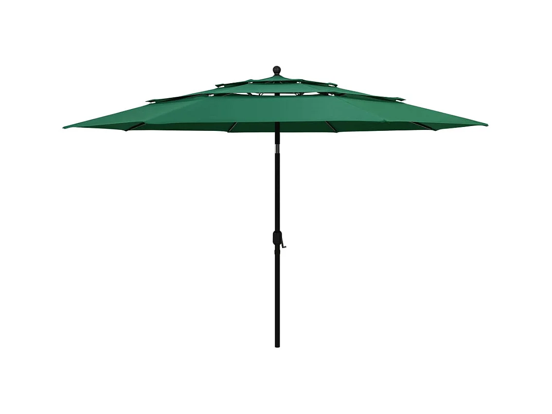 Parasol de jardin-Parasol à 3 niveaux  avec mât en aluminium vert 3,5 m