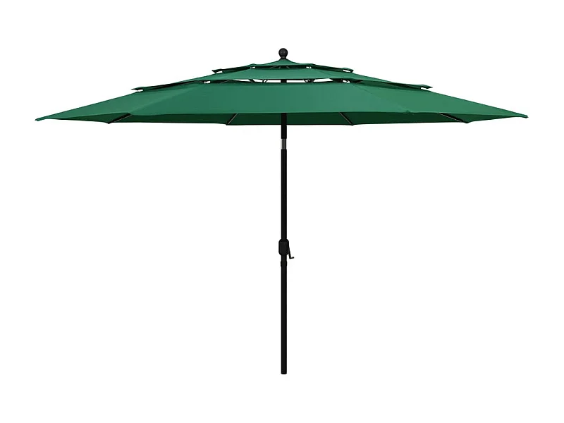 Parasol de jardin-Parasol à 3 niveaux  avec mât en aluminium vert 3,5 m
