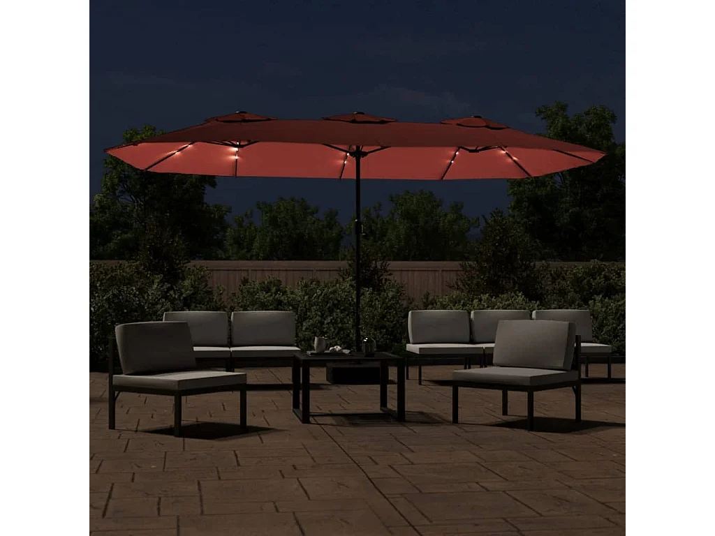 Parasol de jardin-Parasol à double tête avec LED terre cuite 449x265 cm