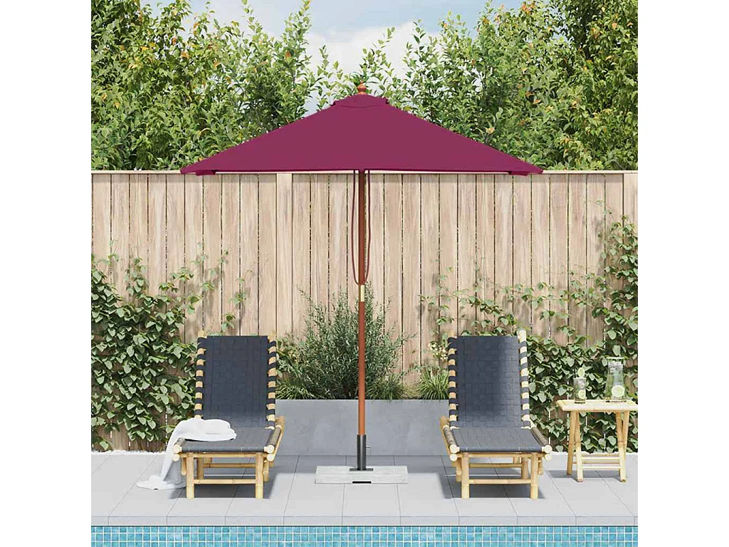 Parasol d'extérieur | Parasol de jardin avec mât en bois 150x200 cm rouge bordeaux