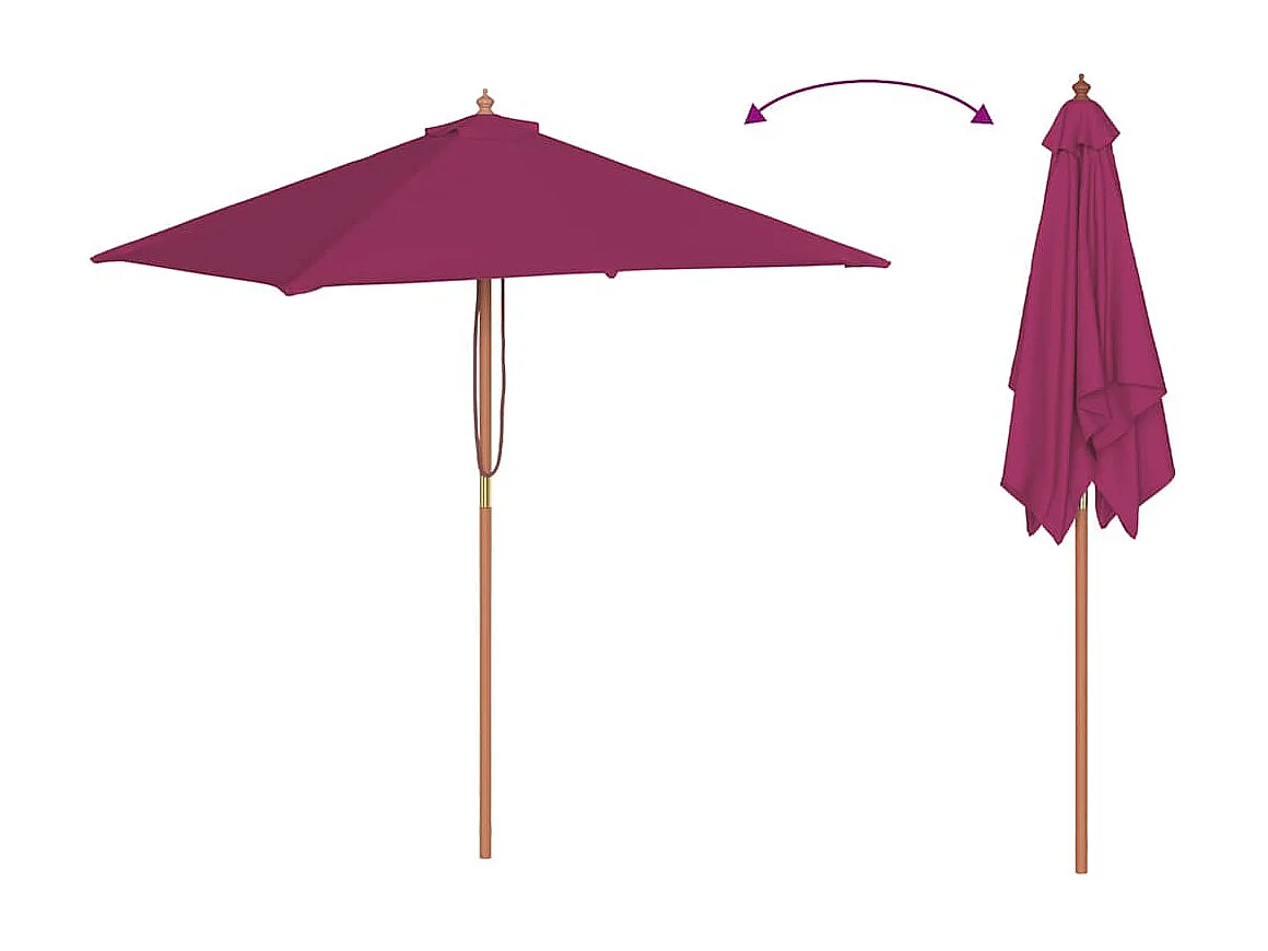 Parasol d'extérieur | Parasol de jardin avec mât en bois 150x200 cm rouge bordeaux