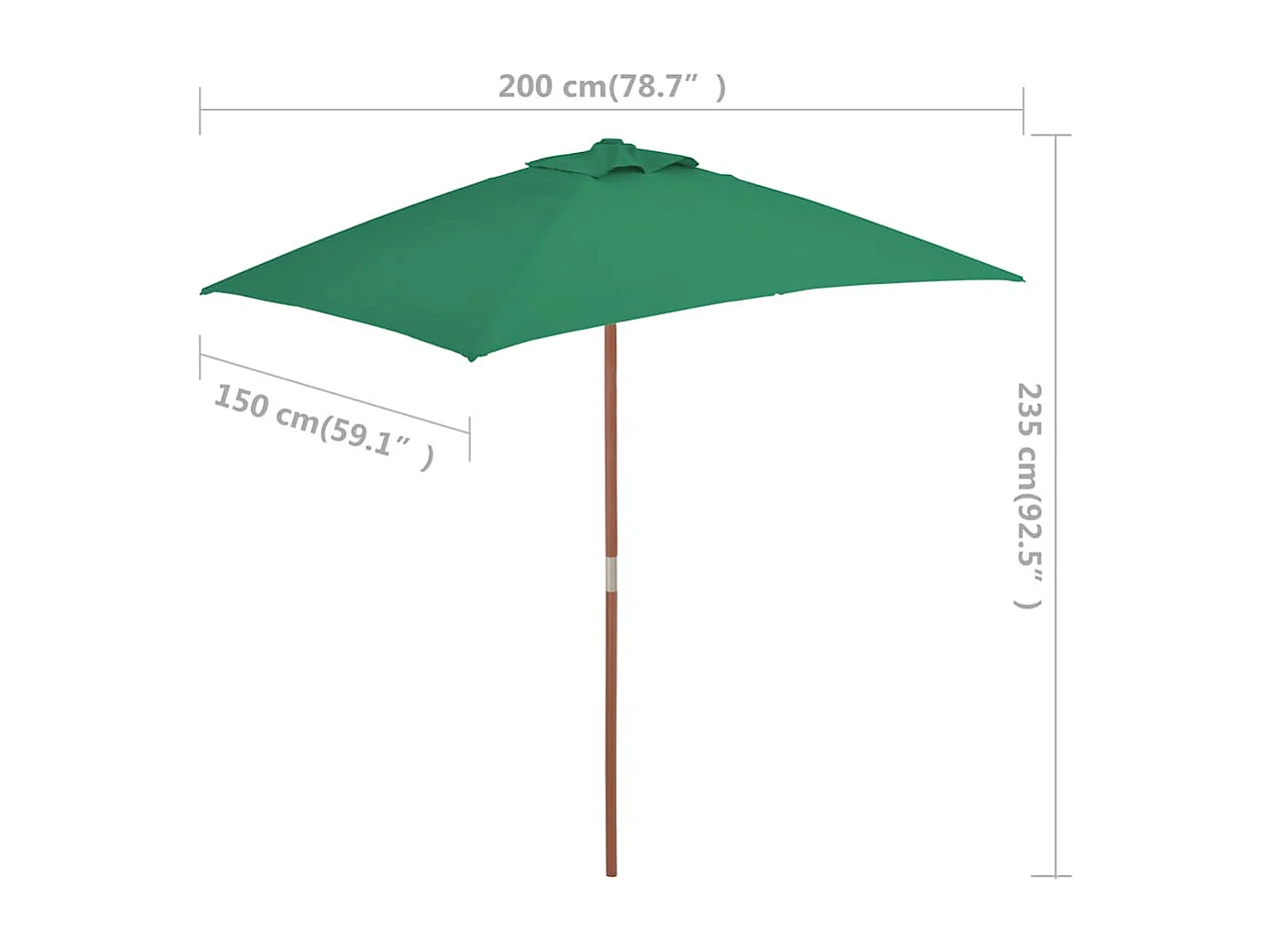 Parasol d'extérieur | Parasol de jardin avec mât en bois 150x200 cm vert