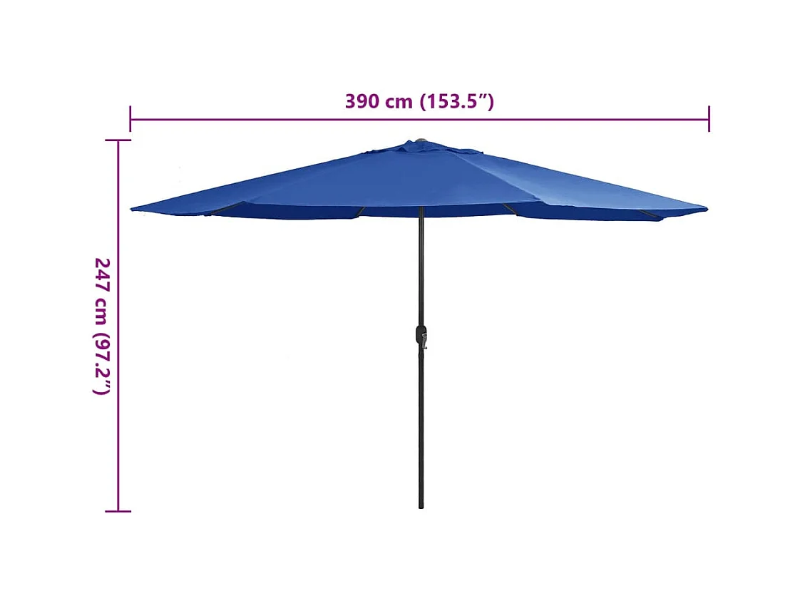 Parasol de jardin-Parasol d'extérieur avec mât en métal 390 cm bleu azuré