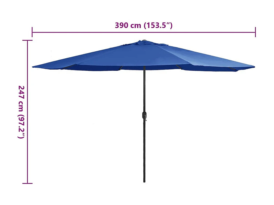 Parasol de jardin-Parasol d'extérieur avec mât en métal 390 cm bleu azuré