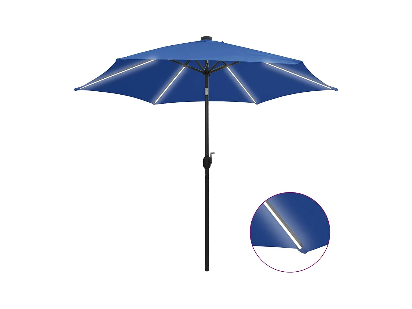 Parasol de jardin-Parasol d'extérieur et lumières LED mât en aluminium bleu azuré