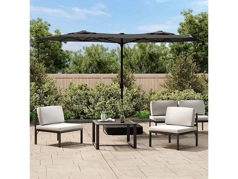Parasol de jardin-Parasol à double tête avec LED anthracite 316x145 cm