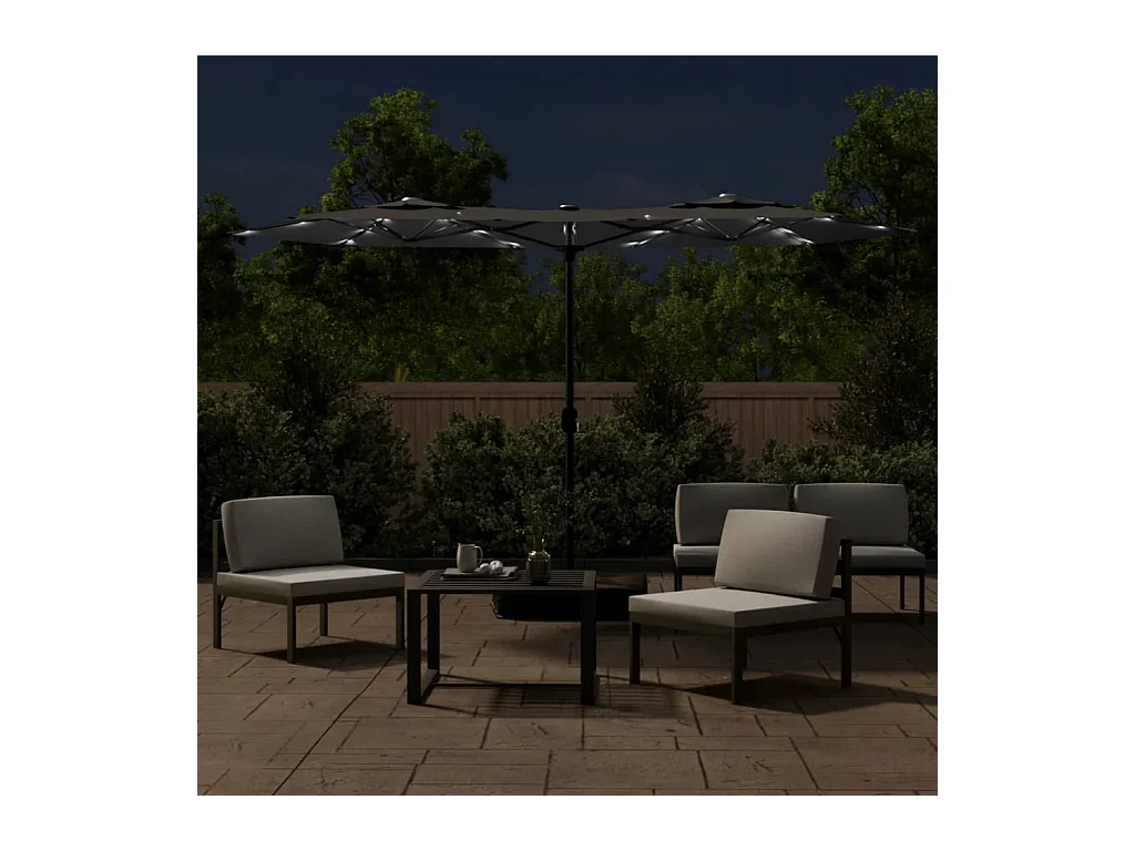 Parasol de jardin-Parasol à double tête avec LED anthracite 316x145 cm