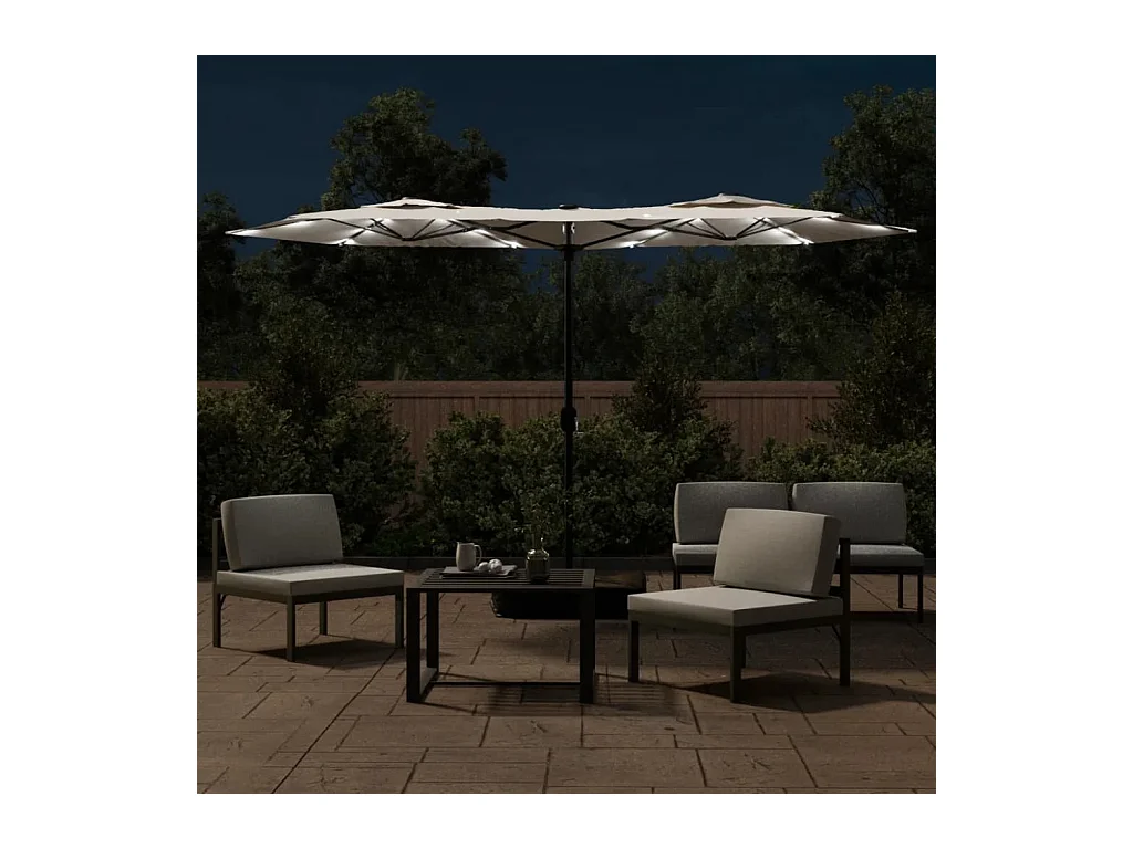 Parasol de jardin-Parasol à double tête avec LED blanc sable 316x145 cm
