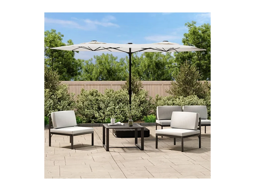 Parasol de jardin-Parasol à double tête avec LED blanc sable 316x145 cm