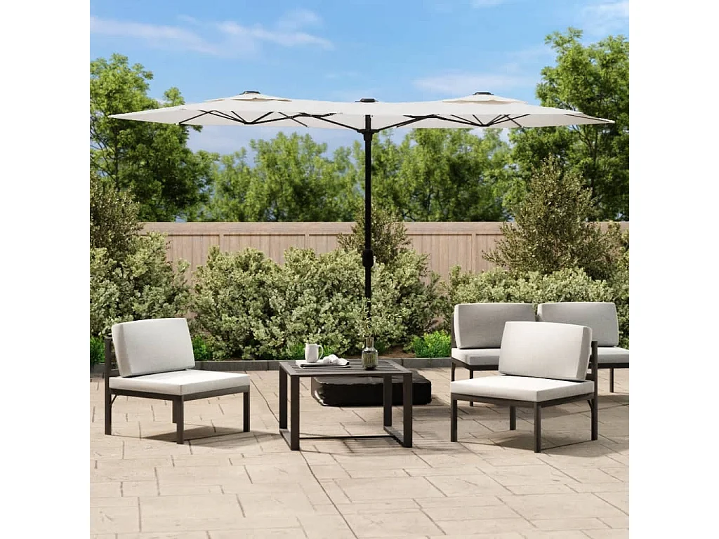 Parasol de jardin-Parasol à double tête avec LED blanc sable 316x145 cm