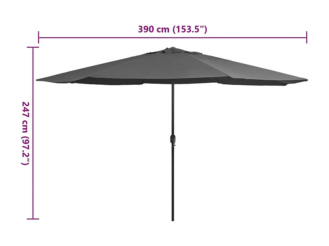 Parasol de jardin-Parasol d'extérieur avec mât en métal 390 cm anthracite