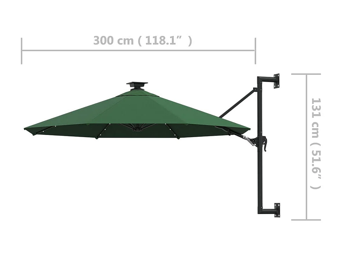 Parasol mural | Parasol flottant de jardin avec LED 300 cm vert