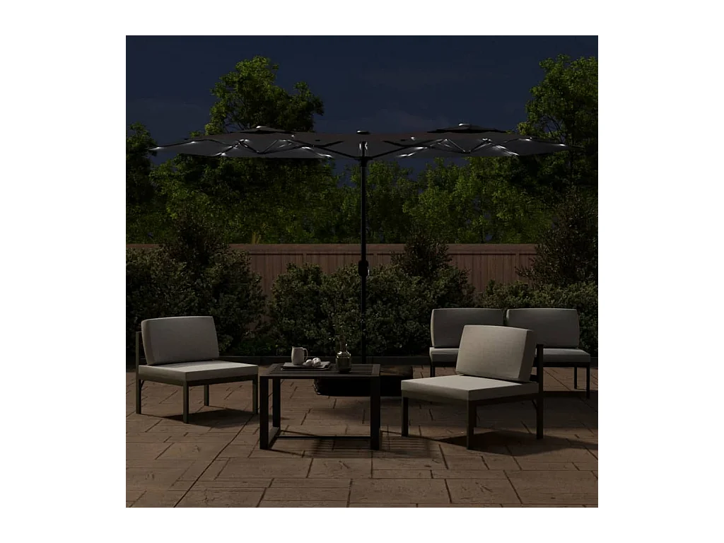Parasol de jardin-Parasol à double tête avec LED noir 316x145 cm