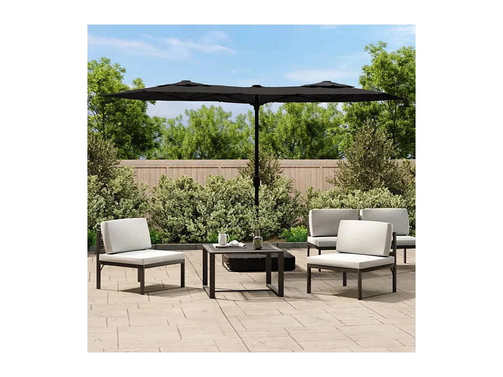 Parasol de jardin-Parasol à double tête avec LED noir 316x145 cm