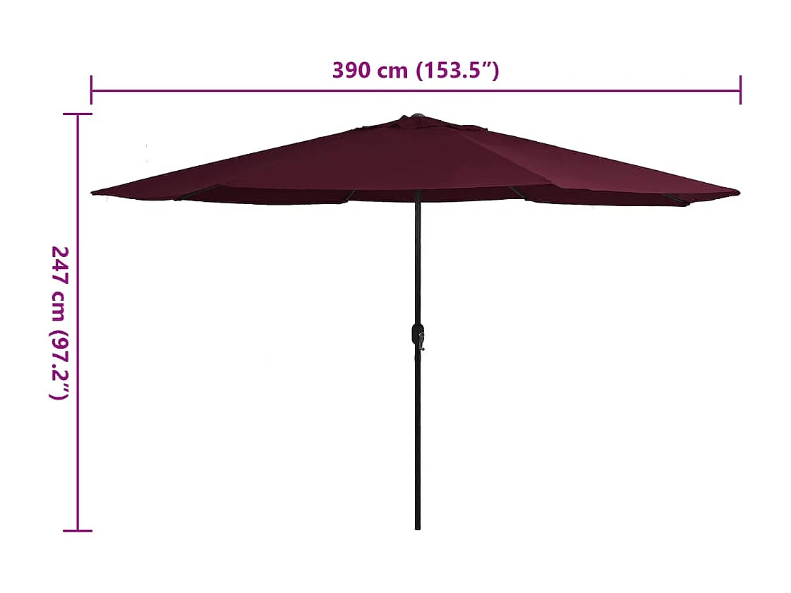 Parasol de jardin-Parasol d'extérieur avec mât en métal 390 cm rouge bordeaux