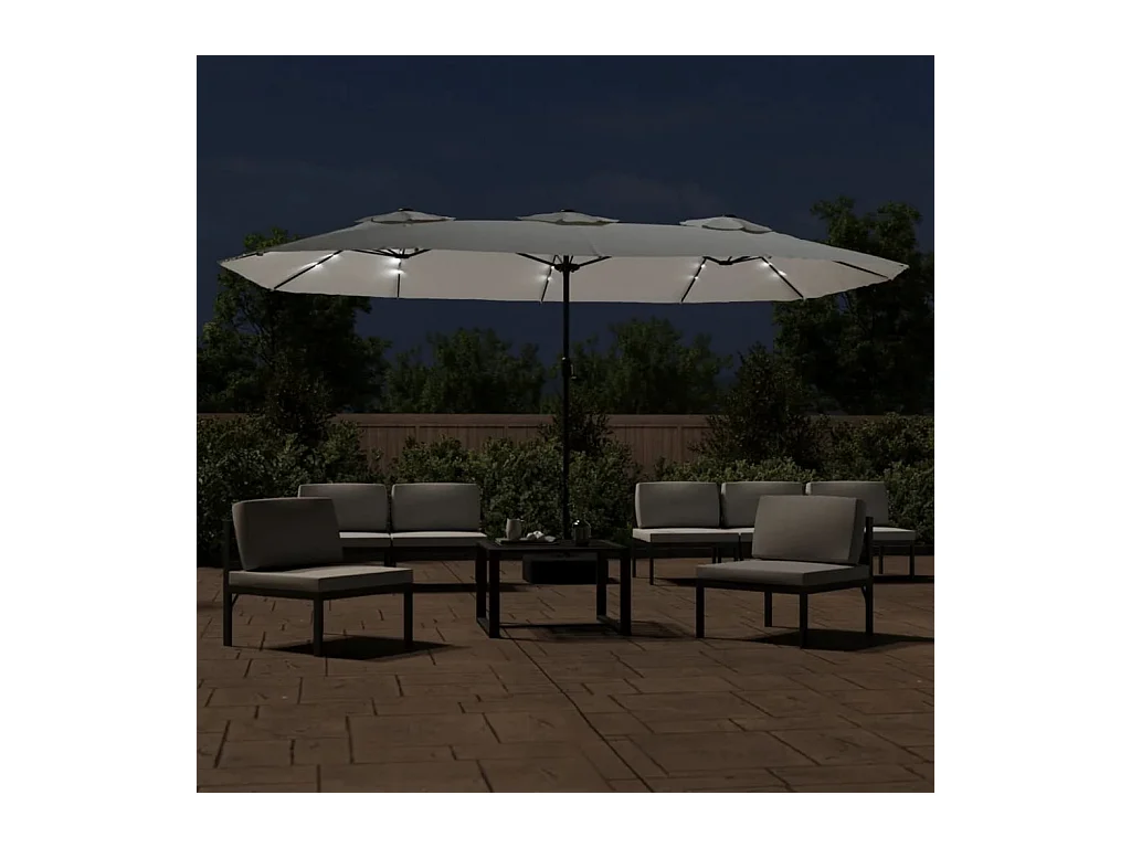 Parasol de jardin-Parasol à double tête avec LED blanc sable 449x265 cm