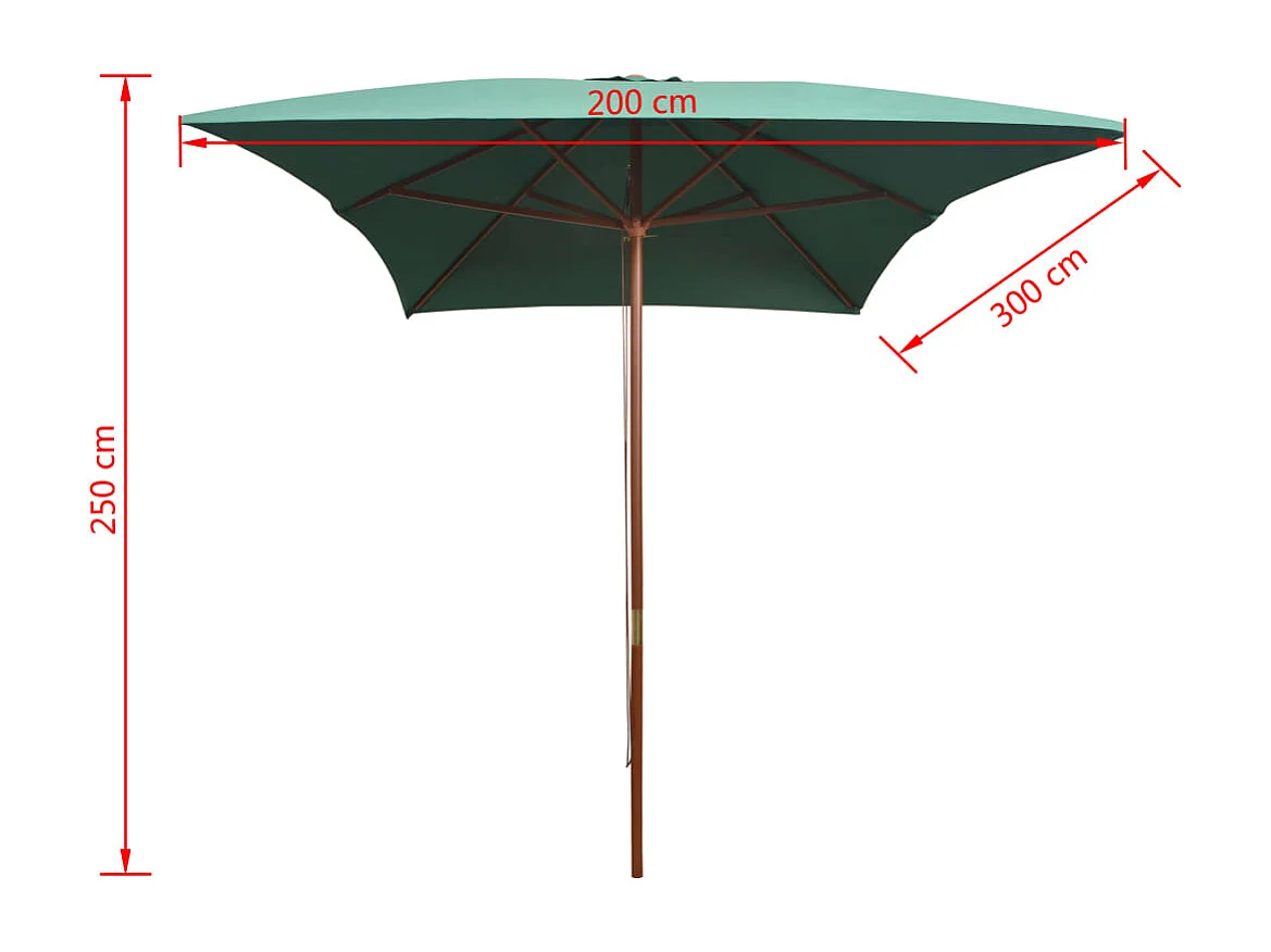 Parasol de jardin avec poteau en bois 200 x 300 cm Vert