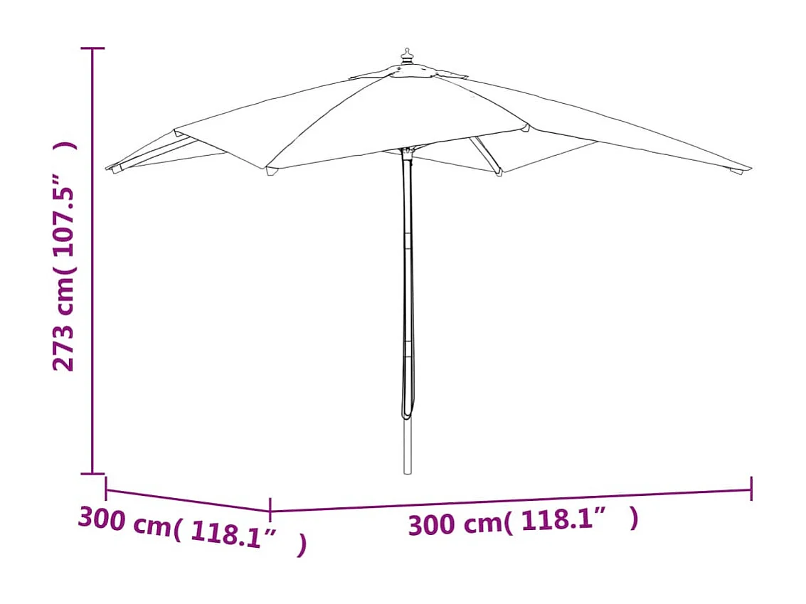 Parasol de jardin-Parasol d'extérieur avec mât en bois bleu azuré 300x300x273 cm