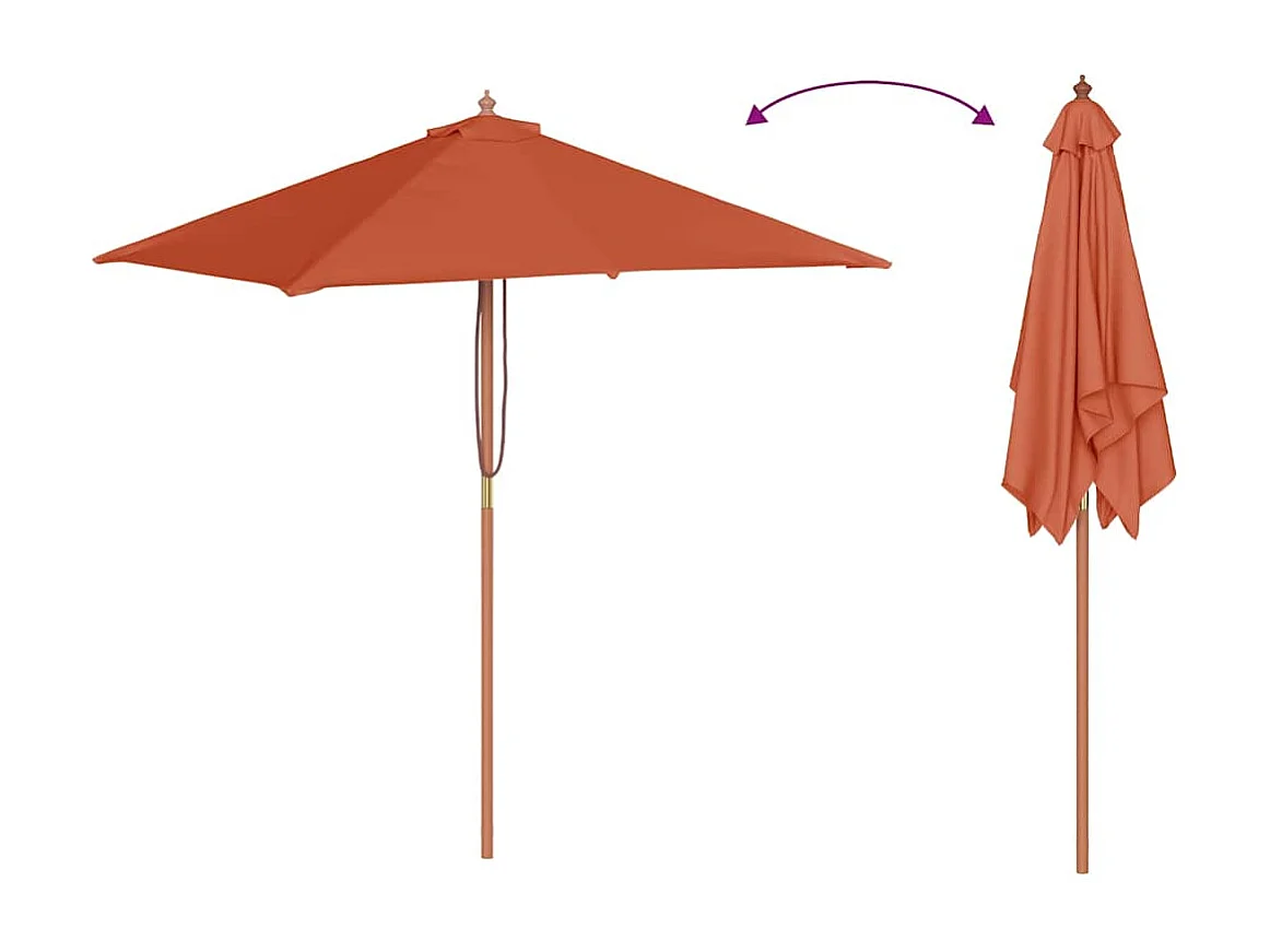Parasol d'extérieur | Parasol de jardin avec mât en bois 150x200 cm Terre cuite