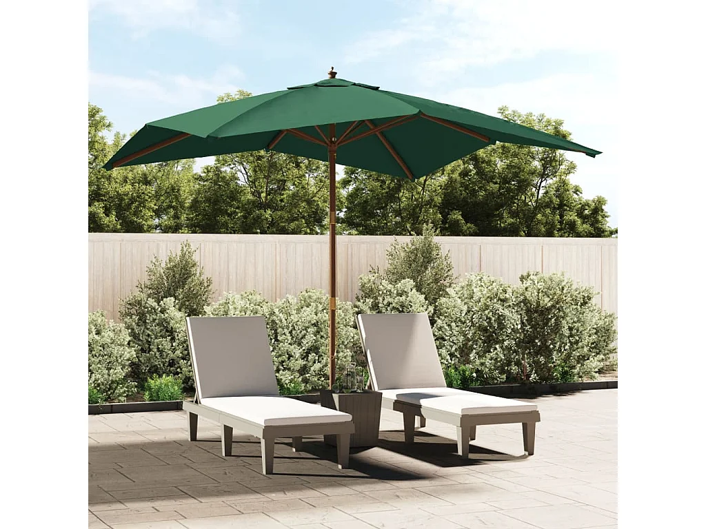 Parasol de jardin-Parasol d'extérieur avec mât en bois vert 300x300x273 cm