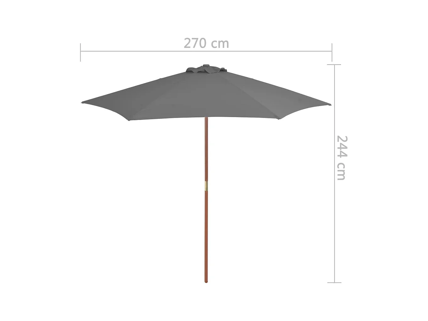 Parasol d'extérieur | Parasol de jardin avec mât en bois 270 cm Anthracite