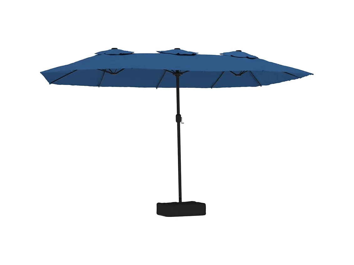 Parasol de jardin-Parasol à double tête avec LED bleu azuré 449x265 cm