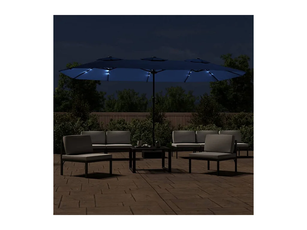Parasol de jardin-Parasol à double tête avec LED bleu azuré 449x265 cm