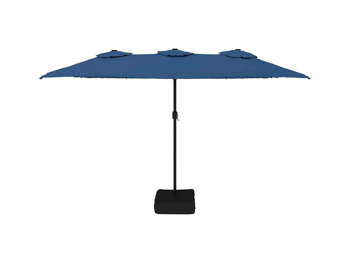 Parasol de jardin-Parasol à double tête avec LED bleu azuré 449x265 cm