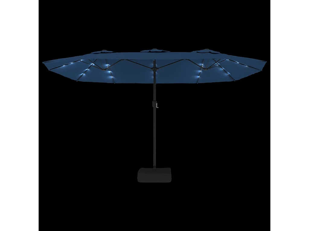 Parasol de jardin-Parasol à double tête avec LED bleu azuré 449x265 cm