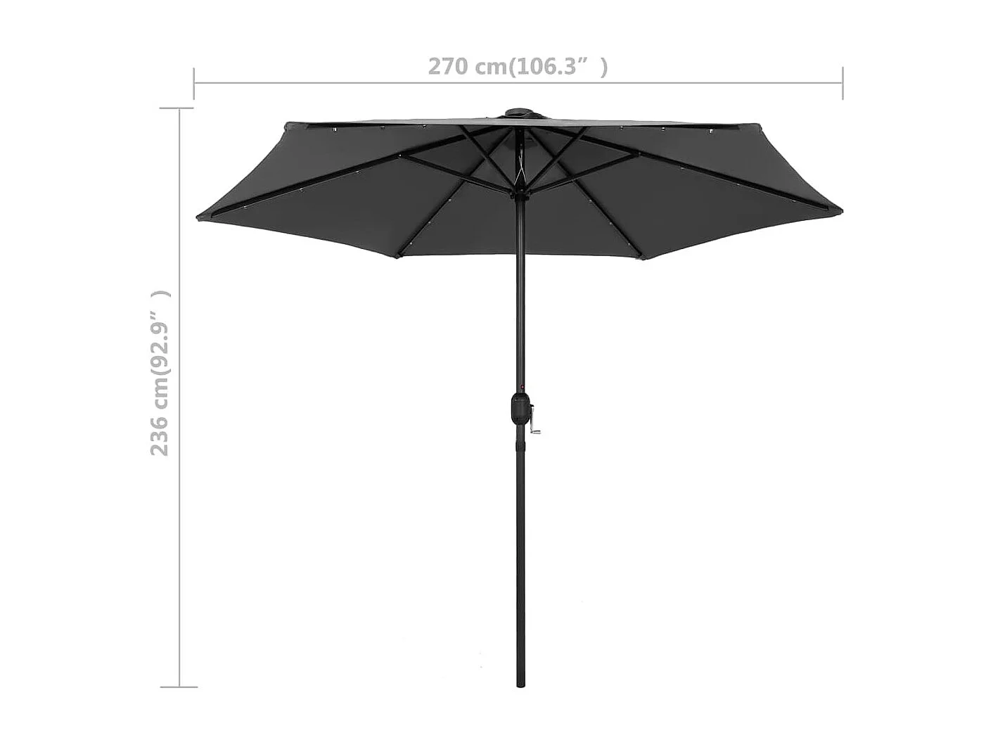 Parasol de jardin-Parasol d'extérieur et lumières LED mât en aluminium anthracite